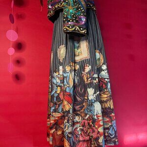 Elf Sack Illustrated Storybook Midi Skirt – Size M – Whimsical Cat Party Print